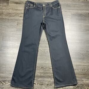 Lands End Flared Sateen Jeans Womens 14 Denim Stretch High Rise Light Wash Black